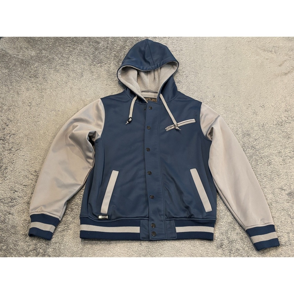 Aperture Jacket Mens Small Blue Bonded Fleece Zip Up Hooded Varsity Snowboard